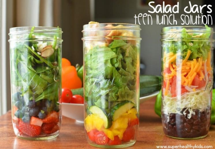 Salad Jars. Be prepared! We love this simple way to have a healthy lunch ready to eat, any time!